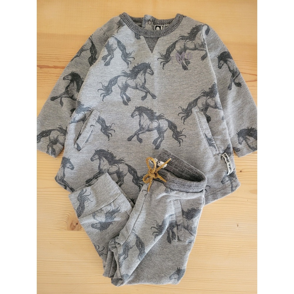 Tumble N Dry Horse Set Pants & Top baby girl clothes 3-6 months Grey‎